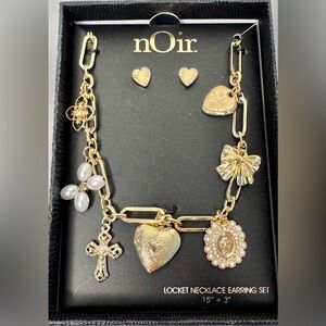 Noir charm locket necklace and earring set